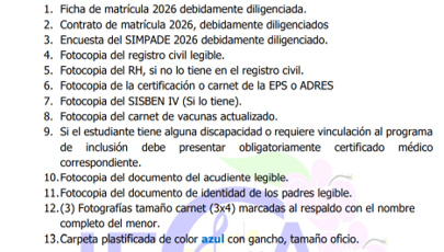 REQUISITOS PAR INSCRIPCIONES JARDIN Y TRANSICION PARA EL AÑO 2026